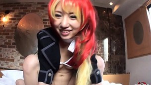 Pretty Japanese cosplayer fucked and creampied by old man