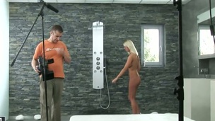 Blonde Pamela Blond does striptease before she sticks sex toy in her honeypot